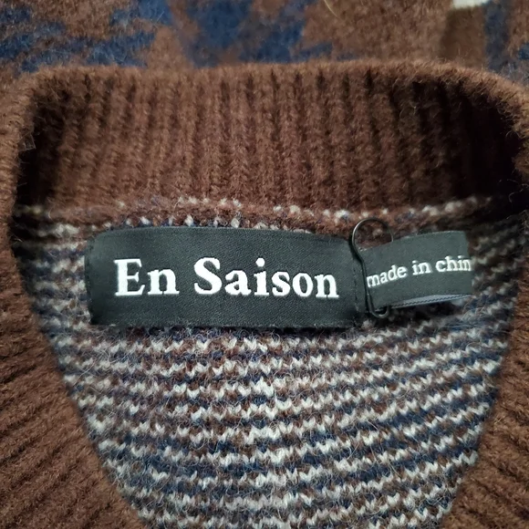 En Saison Size S Brown/White/Blue Plaid  Bronte Pullover Sweater - Picture 4 of 6